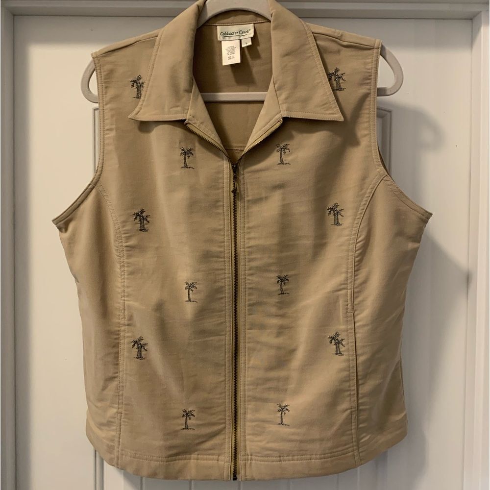 Coldwater Creek Women’s Palm Tree Golf Casual Khaki Lightweight Vest Size Large